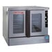 A stainless steel Blodgett full size standard depth electric convection oven with double glass doors and control panel on the right side.