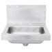 A silver stainless steel Advance Tabco hand sink with a backsplash.