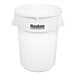 A large white round plastic trash can with handles and the Huskee brand logo on the front.