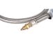 A close-up of a braided metal Backyard Pro LP supply hose.