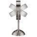 A Conair satin nickel freestanding LED lighted vanity mirror with a circular design on the base.