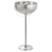 A silver metal Tablecraft Remington round beverage stand with a handle.