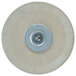 A circular grinding wheel assembly with a metal center and screw.