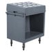 A grey plastic Cambro dish cart with wheels.