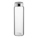 A clear glass Libbey water bottle with a silver metal lid.