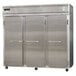 A Continental Refrigerator dual temperature reach-in with stainless steel doors.