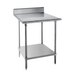 A stainless steel Advance Tabco work table with undershelf.