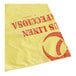 A yellow high density plastic bag for infectious linen with red text.