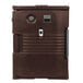 A dark brown Cambro Ultra Pan Carrier front-loading food pan carrier with a handle.