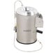 A silver and black Hobart countertop potato peeler with a stainless steel canister attached.