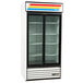 A white True refrigerated glass door merchandiser.