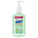 A bottle of Purell Advanced hand sanitizer gel with a white label.