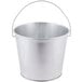 A silver metal bucket with a handle.