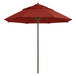 A close-up of a Grosfillex terra cotta umbrella with an aluminum pole.