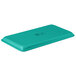 A blue rectangular MFG Tray mint green fiberglass display tray.