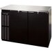 A black and silver Continental Refrigerator back bar refrigerator with a stainless steel top.