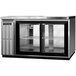 A Continental Refrigerator stainless steel back bar refrigerator with sliding glass doors.