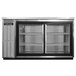 A Continental Refrigerator stainless steel back bar refrigerator with sliding glass doors.