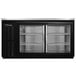 A black Continental Back Bar Refrigerator with sliding glass doors.