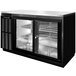A black and stainless steel Continental Back Bar refrigerator with glass doors.