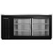 A black Continental Back Bar Refrigerator with sliding glass doors.