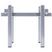 A silver metal stand with two legs for a Cal-Mil beverage dispenser.