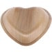 A TreeVive by EcoChoice heart shaped palm leaf plate on a white background.