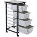 A white Luxor storage bin cart with 4 large bins on wheels.