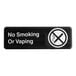 A black and white Tablecraft sign that says "No Smoking or Vaping"