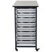 A grey and black Luxor mobile storage unit with drawers.