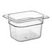 A clear plastic Cambro food pan with a lid.