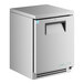 A silver rectangular True undercounter freezer with a black handle.