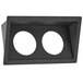 A black rectangular Vollrath flatware organizer with two black cylinders inside white circles.