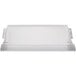 A white rectangular plastic tray with metal corners.