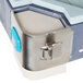 A close up of a stainless steel Metro shelving S-hook with a corner adapter plug.