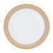 A white porcelain plate with gold trim.