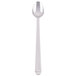 A Libbey stainless steel iced tea spoon with a white handle and a silver bowl.