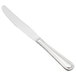 A Libbey stainless steel dinner knife with a serrated blade on a white background.