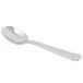 A Libbey stainless steel demitasse spoon with a long handle.