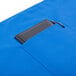 A blue Intedge bistro apron with a phone and wallet in the pockets.