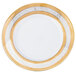 A white porcelain bread and butter plate with a gold rim.