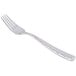 A close-up of a Libbey stainless steel dessert/salad fork with a silver handle.
