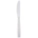 A silver Libbey stainless steel dinner knife with a textured handle.