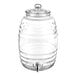 An Acopa clear glass barrel beverage dispenser with a lid and spigot.