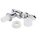A close-up of an Acopa white plastic faucet with two white plastic nuts.