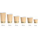 A row of EcoChoice Kraft paper hot cups with lids.