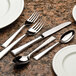 A close-up of a Libbey stainless steel butter spreader.