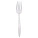 A Libbey stainless steel salad fork with a white handle.