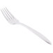 A Libbey stainless steel salad fork with a white handle.
