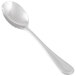 A close-up of a Libbey stainless steel bouillon spoon with a silver handle.